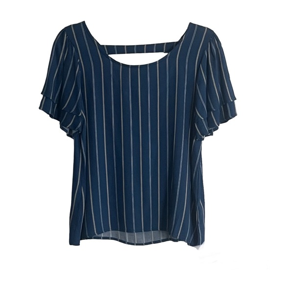 ηεω twenty second Pin-Stripe Open-Back Flutter-Sleeve Lightweight Scoop-Neck Top - Picture 11 of 11